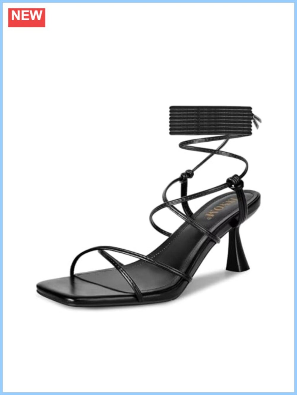 Strappy Lace Up Kitten Heel Sandals Women Square Toe Stiletto Heels